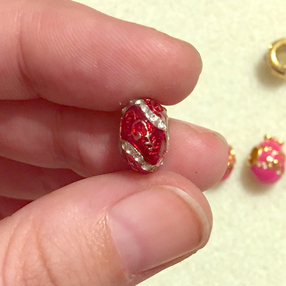 Artisan "Faberge" beribboned red Easter egg bead
